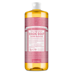 Dr. Bronner’s Cherry Blossom 18-in-1 Pure-Castile Magic Soap, 946ml liquid soap bottle.