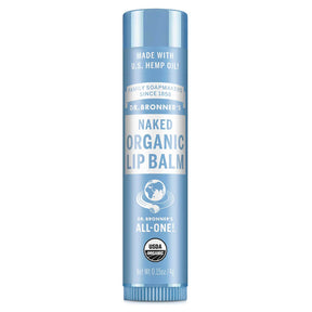 Dr. Bronner’s Naked Organic Lip Balm, 4g tube made with U.S. hemp oil.