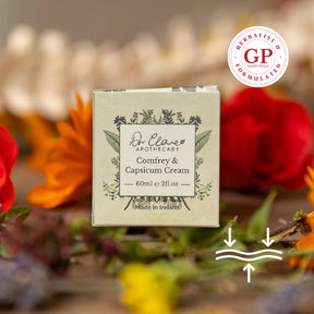 Dr Clare Comfrey & Capsicum Cream – warming herbal cream for muscle relief, joint support and soothing natural skin care