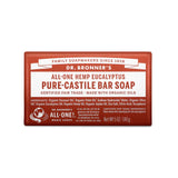Dr. Bronner's All-One Hemp Eucalyptus Pure-Castile Bar Soap, a 5 oz (140g) bar made with certified fair trade and organic oils.