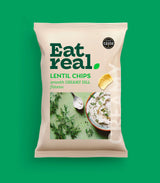 Eat Real Lentil Chips, smooth creamy dill flavor, 95g sharing bag.