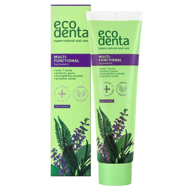 Ecodenta Multi-Functional Toothpaste tube and box.