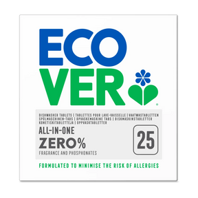 Ecover All-In-One Zero% Dishwasher Tablets, fragrance and phosphonates free, 25 tabs.