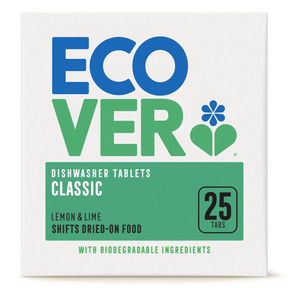 Fushi Fresh-Pressed Organic Aloe Vera Juice in a 500ml glass bottle and Ecover Classic Dishwasher Tablets (Lemon & Lime), 25g pack with 25 tabs.