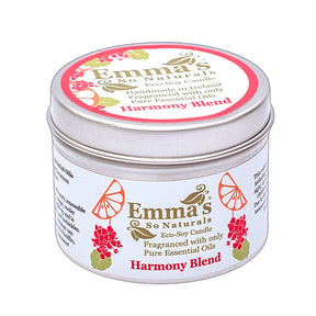 Emma's So Naturals Harmony Blend eco-soy candle, handmade in Ireland and fragranced with pure essential oils, presented in a signature tin.