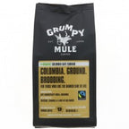 Grumpy Mule Organic Colombia Café Fodder, a ground coffee blend featuring notes of hazelnut, caramel, and red berries.