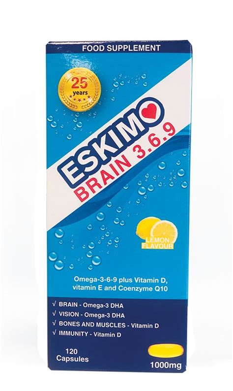 Eskimo-3 Brain 3-6-9 capsules with Omega 3 6 9 CoQ10 and Vitamin D for memory and brain support 120 capsules.