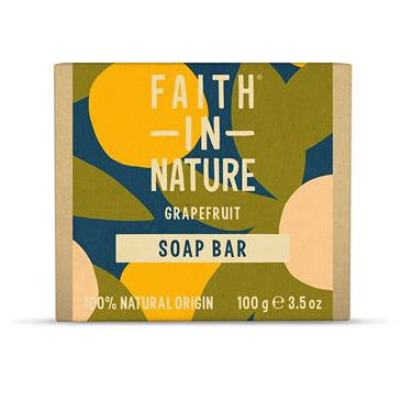 Soap bar packaging with 'Faith in Nature' branding on a white background