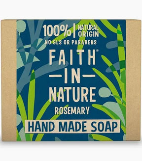 Box of Faith in Nature Rosemary Hand Made Soap with natural design elements.