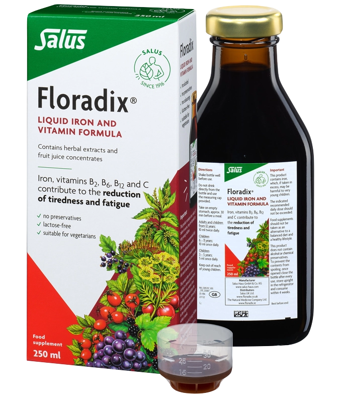 Floradix Liquid Iron and Vitamin Formula herbal supplement for energy support and reducing fatigue 250ml 500ml.
