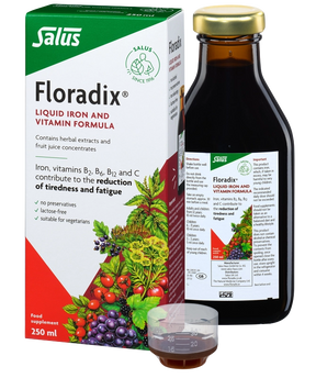 Floradix Liquid Iron and Vitamin Formula herbal supplement for energy support and reducing fatigue 250ml 500ml.