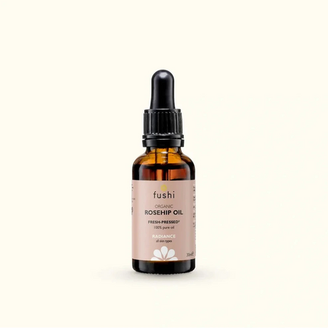 Fushi Rosehip Oil bottle on a white background
