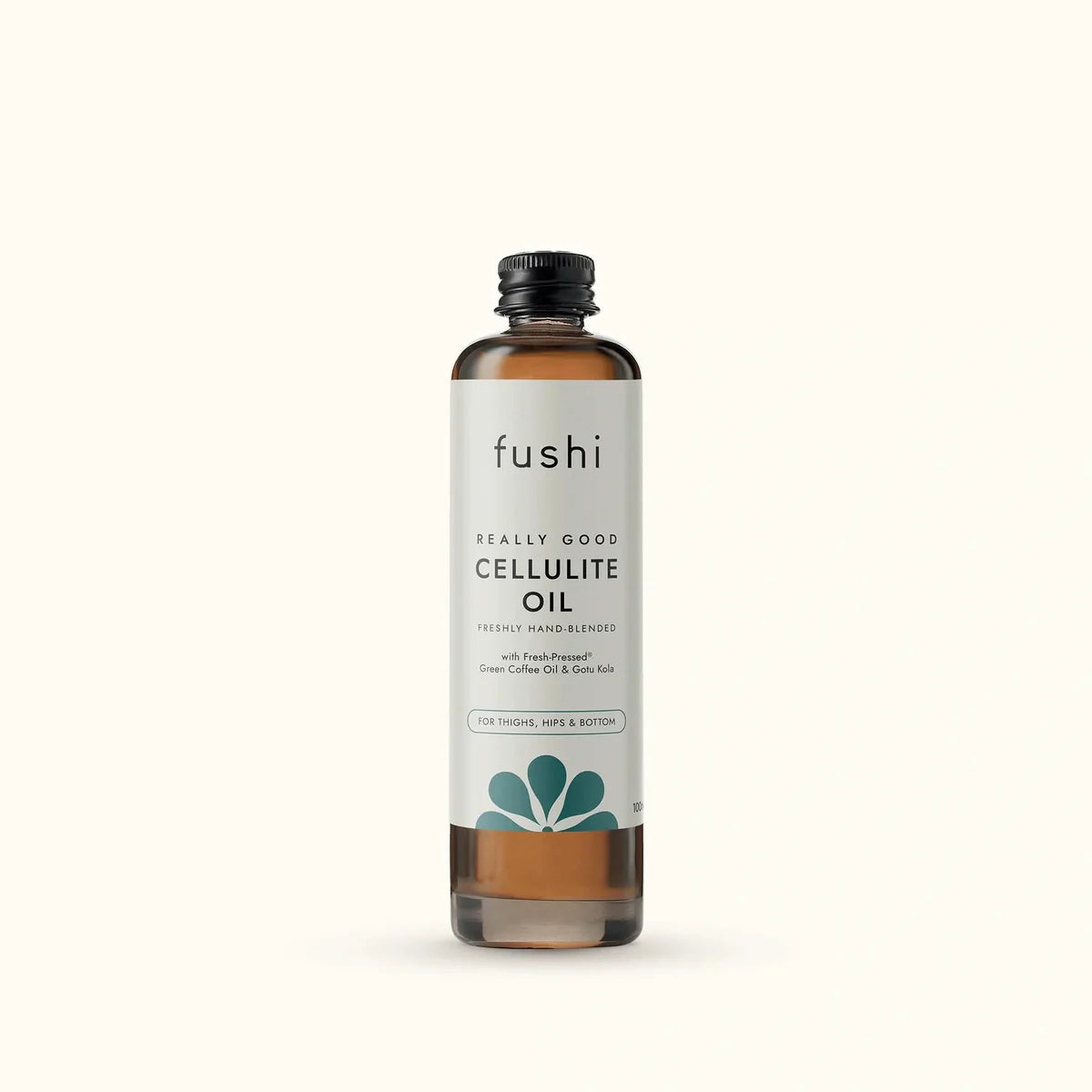 Amber glass bottle of 100ml Fushi Really Good Cellulite Oil.