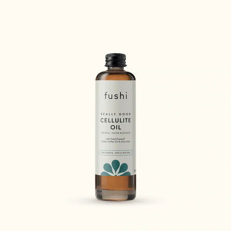 Amber glass bottle of 100ml Fushi Really Good Cellulite Oil.