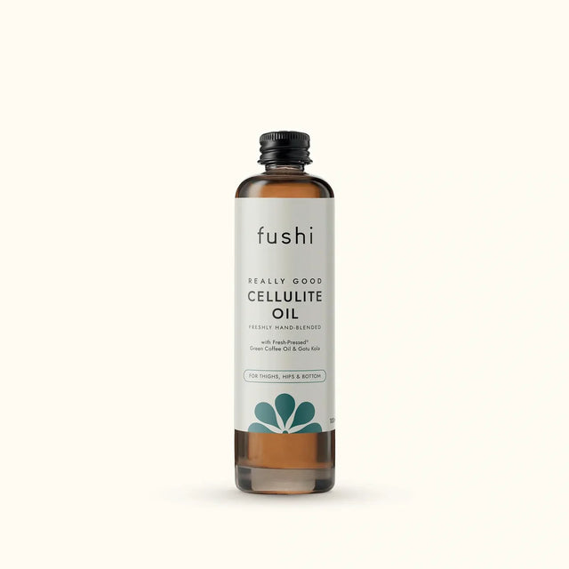 Amber glass bottle of 100ml Fushi Really Good Cellulite Oil.
