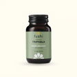 Fushi Organic Triphala fresh-ground supplement bottle with vegan capsules.