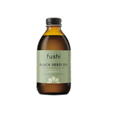 Bottle of fushi Black Seed Oil on a white background