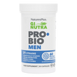 NaturesPlus GI Nutra PRO BIO Men probiotic supplement bottle featuring 21 strains and 60 billion live CFU in a white container with blue and green branding.