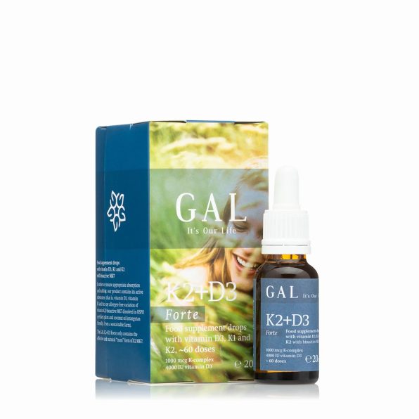 GAL Vitamin D3 and K2 liquid supplement drops for bone and immune support, 60 doses.