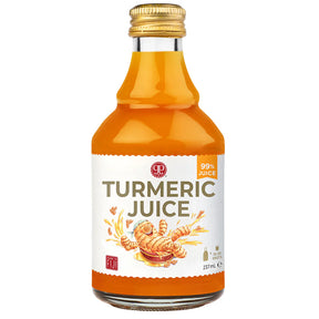 The Ginger People Turmeric Juice, 99% juice in a 237ml glass bottle.