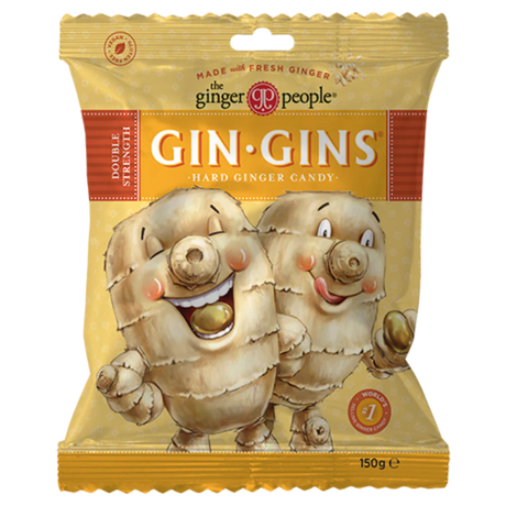 The Ginger People Gin Gins Double Strength Hard Ginger Candy, 150g pouch.