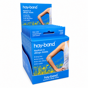 Hay-Band is a drug-free, reusable acupressure arm band designed to provide fast-acting, side-effect-free relief from hay fever and allergic rhinitis throughout the allergy season.