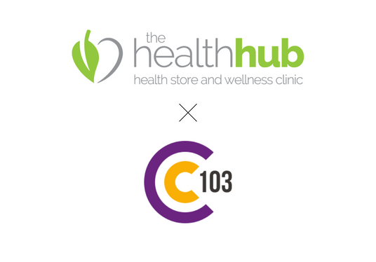 Logos of The Health Hub and C103 on a white background