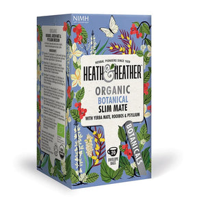 A box of Heath and Heather organic Slim Mate botanical herbal tea.
