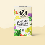 Heath & Heather Organic Dandelion, Burdock & Hawthorn herbal tea box.