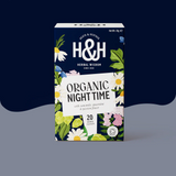 Heath & Heather Organic Night Time tea box with botanicals.