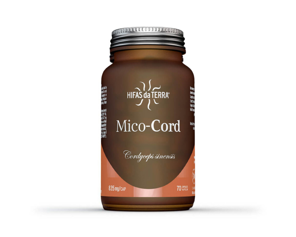 Hifas Mico Cord capsules 70 count with Cordyceps mushroom extract for energy, stamina, immune support and fatigue reduction.