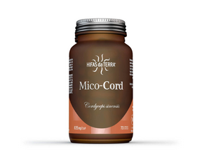 Hifas Mico Cord capsules 70 count with Cordyceps mushroom extract for energy, stamina, immune support and fatigue reduction.