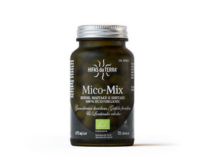 Hifas Mico Mix organic capsules 70 count with Reishi, Shiitake and Maitake mushroom extracts for immune support and daily wellbeing.
