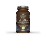 Hifas Mico Five Chaga organic capsules 70 count with Reishi, Shiitake, Maitake, and Chaga for immune support and antioxidant protection.