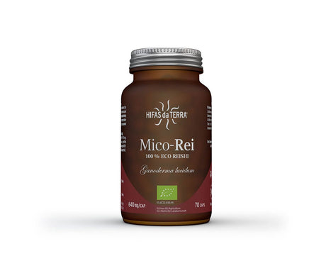 Hifas Mico Rei organic Reishi capsules 70 count with vitamin C for immune support, stress balance, and overall wellbeing.
