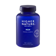 Blue bottle of Higher Nature MSM Powder on a light gray background