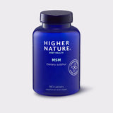 Higher Nature MSM dietary sulphur, 180 vegetarian and vegan tablets.