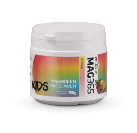 ITL Health MAG365 Kids Fruit Splash ionic magnesium citrate powder for children's growth, bone health, and immune support.