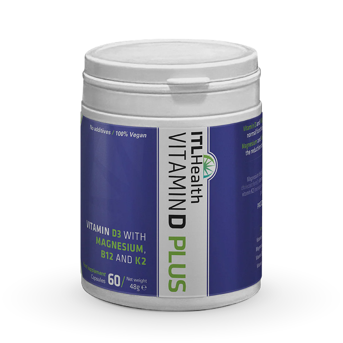 vITaL Vitamin D Plus capsules with Magnesium, B12, and K2 for immune support, fatigue reduction, and bone health.