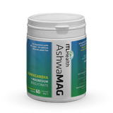 AshwaMAG magnesium bisglycinate and ashwagandha capsules for stress relief, anxiety, and restful sleep.