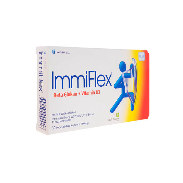 ImmiFlex Beta Glukan and Vitamin D3 supplement box.