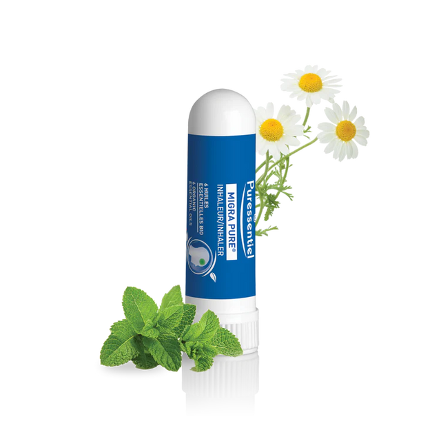 A Puressentiel "Migra Pure" inhaler, which contains 6 organic essential oils.