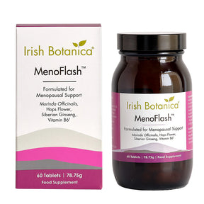 Iridh Botanica Menoflash tablets brown boittle and white purple box