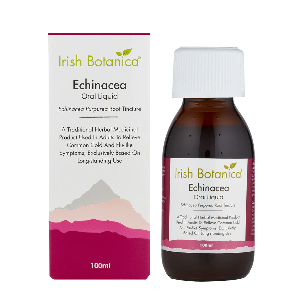 Irish Botanica Echinacea 100ml Echinacea Purpurea Root Tincture oral liquid and box.