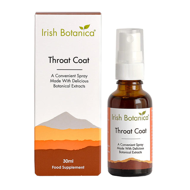 Irish Botanica Throat Coat 30ml botanical extract throat spray and box.