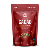 Iswari Organic Cacao Powder in a red resealable stand-up pouch.