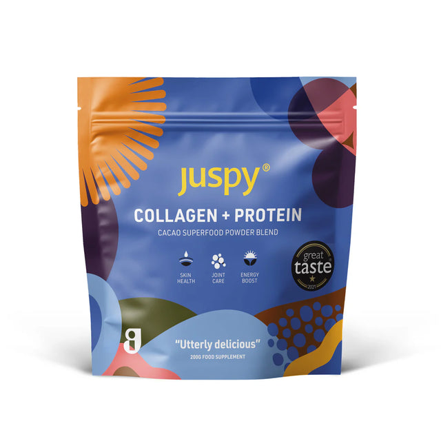 Comvita Mānuka Honey UMF™ 10+ (MGO 263+) 250g jar and Juspy Collagen + Protein Cacao Superfood Powder Blend 200g pouch.