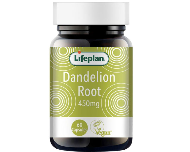 Lifeplan Dandelion Root 450mg capsules 60 count for liver support, digestion, detox, and natural fluid balance.