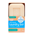 Soaply 100% natural laundry bar for stain removal and hand washing, featuring a bergamot and lemongrass scent, certified vegan and Ecocert.