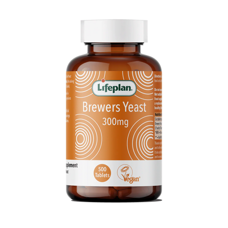 Lifeplan brewers yeast brown glass bottle orange label natural source of B vitamins